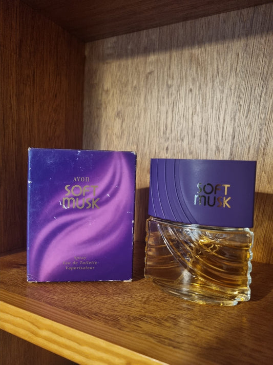 Vintage Avon Soft Musk Spray Eau De Toilette. Purple Perfume In Box. 50ml. 80% Full