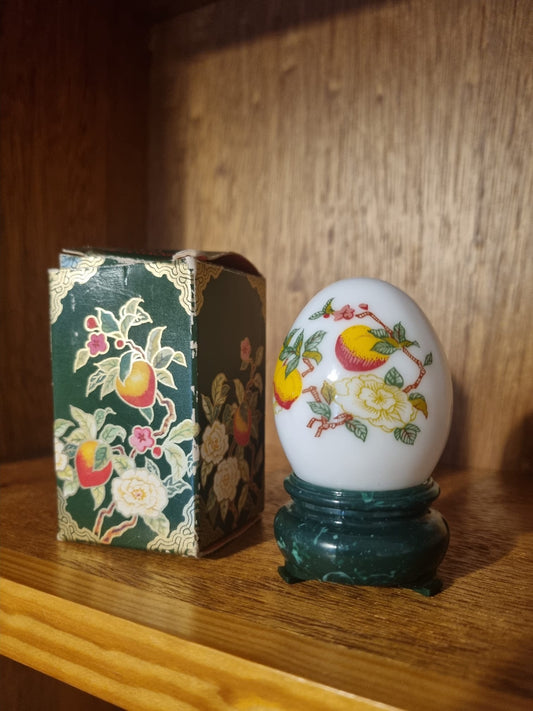 Vintage Avon Oriental Egg Peach Orchard Perfume Decanter Bottle 30ml.  In Box. Empty