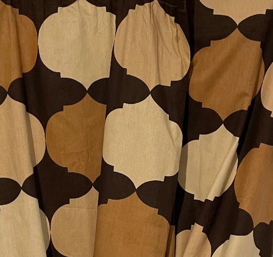 Fabric Vintage Brown and Beige Lantern Long Patterned Curtain Panel