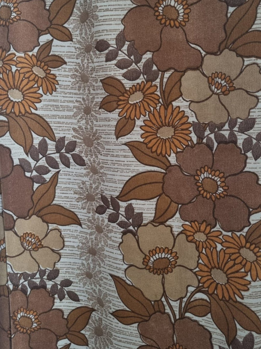 Vintage Handmade Brown Floral Single Curtain