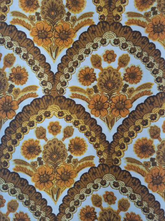 Vintage Orange and White 70s Floral Fabric Remnant