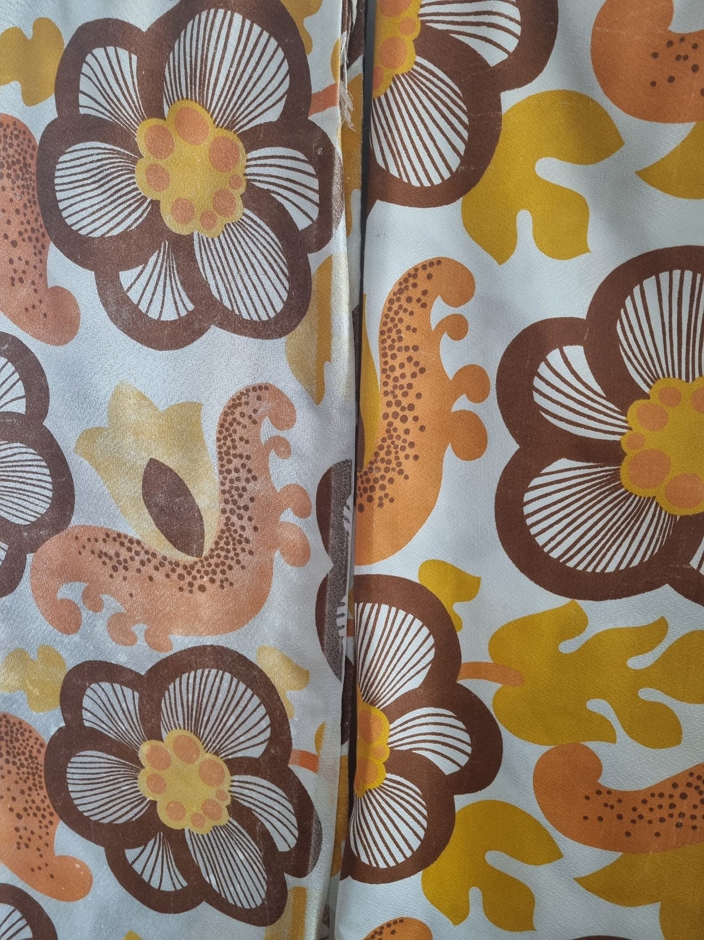 Vintage Handmade Orange and Yellow Abstract Flower Pattern Curtain