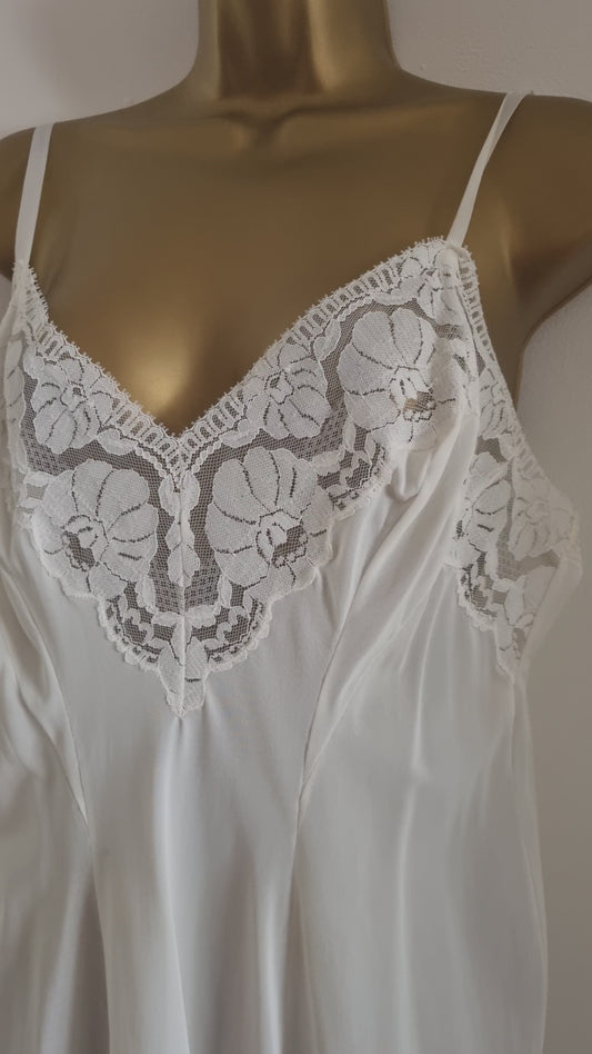 Vintage Hefferich White Midi Lace Bust Slip Dress Elegance