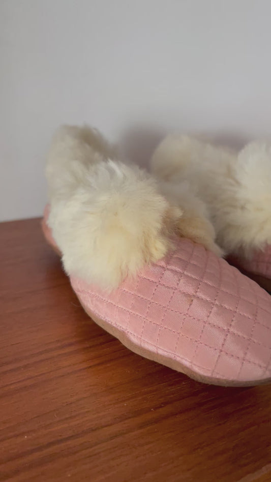 Antique Pink Quilted Fur Handmade Children's Shoes Slippers. Collector's Item