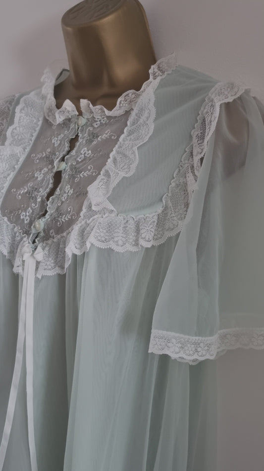 Vintage Light Green Long Slip Dress with Sheer Buttons