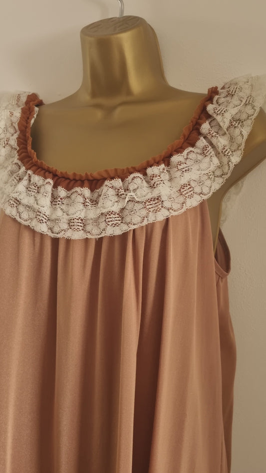 Vintage Caramel David Nieper Ruffle Lace Slip Dress Made in England
