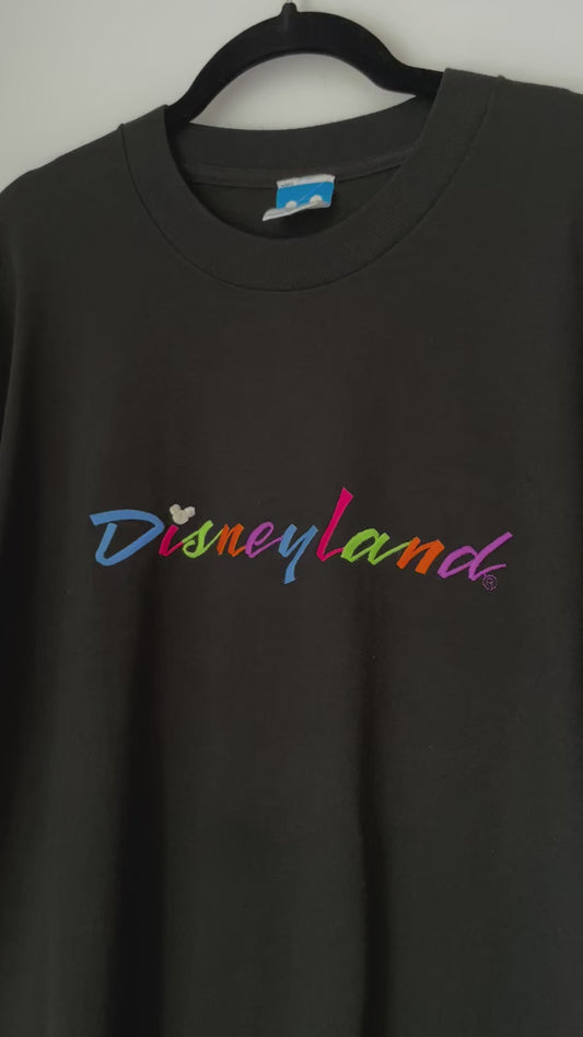 Large Vintage Black Disneyland 100% Cotton T-Shirt. Disney Character Fashions T-Shirt. Made in the USA. Unisex