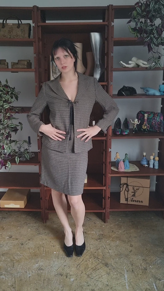 Vintage Paradiso Brown Houndstooth Skirt Suit (M)