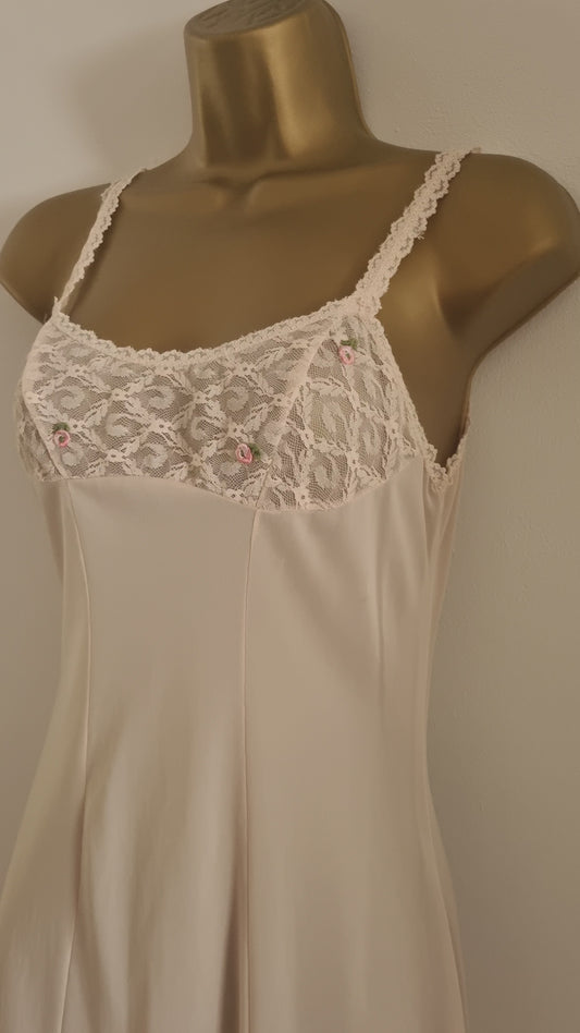 Vintage Rosch Bri Light Pink Lace Rose Slip Dress