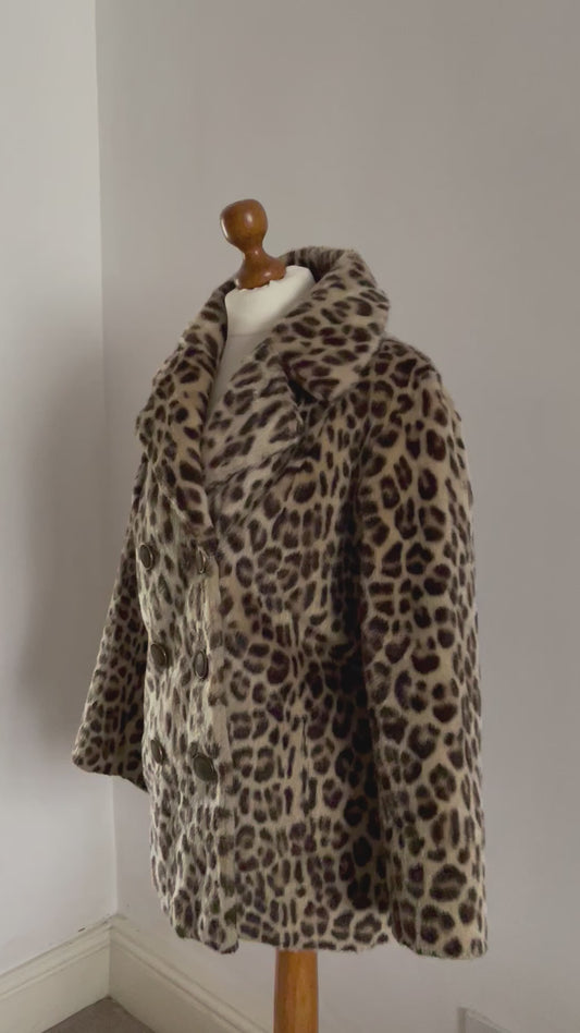 Vintage Mid Length Lined Leopard Print Fur Coat by Lister Katmandu & Dyson Furriers. Made in England.