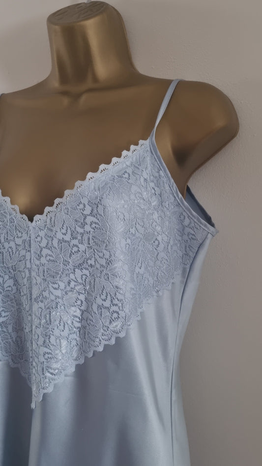 Slip Vintage Baby Blue Lace Detail Front V Neck Dress Mini