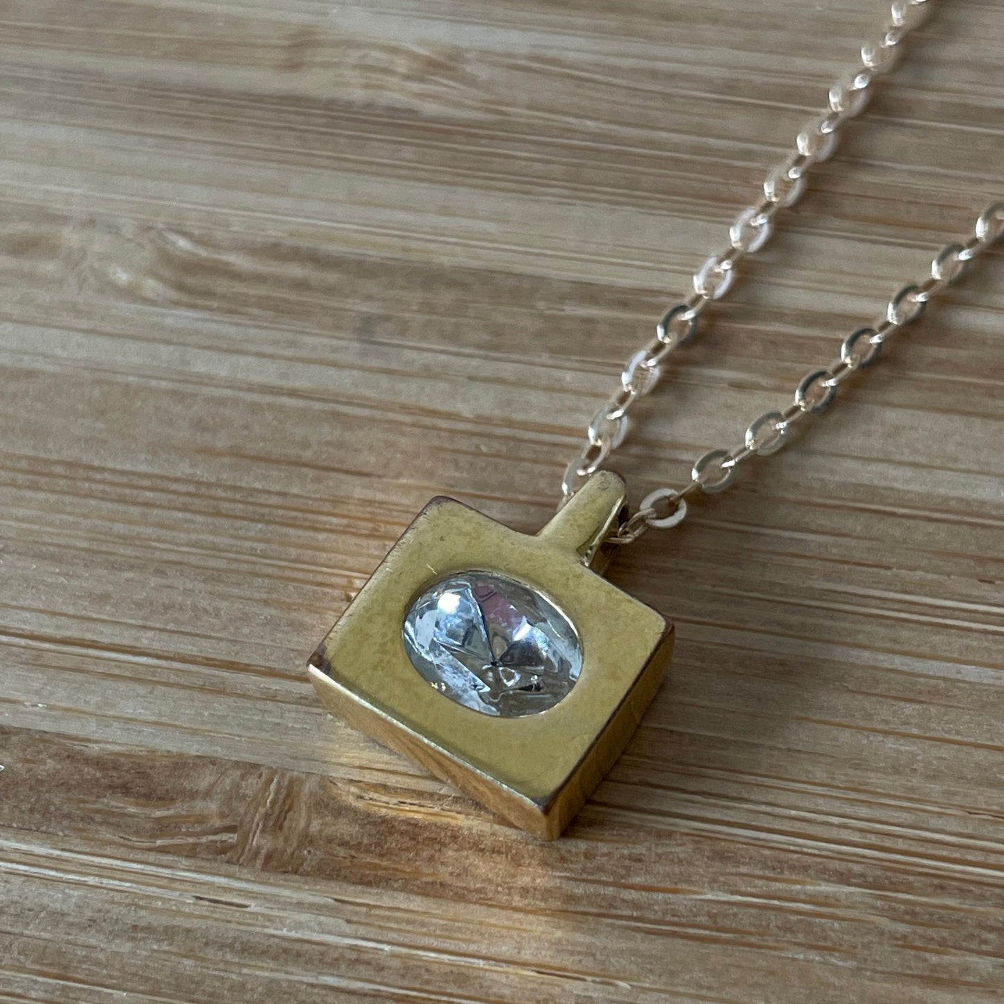 Necklace Vintage Square Cubic Zirconia Gold Tone Pendant