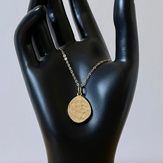 Necklace Vintage Hammered Statement Gold Tone Pendant Piece