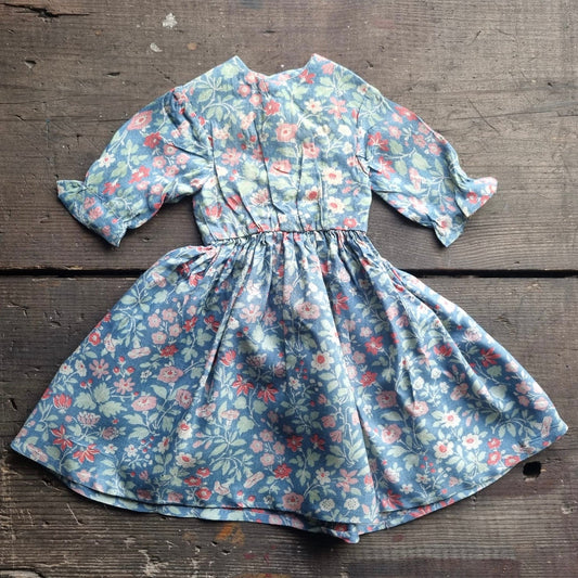 Vintage Floral Summer Dolls Blue Tea Dress