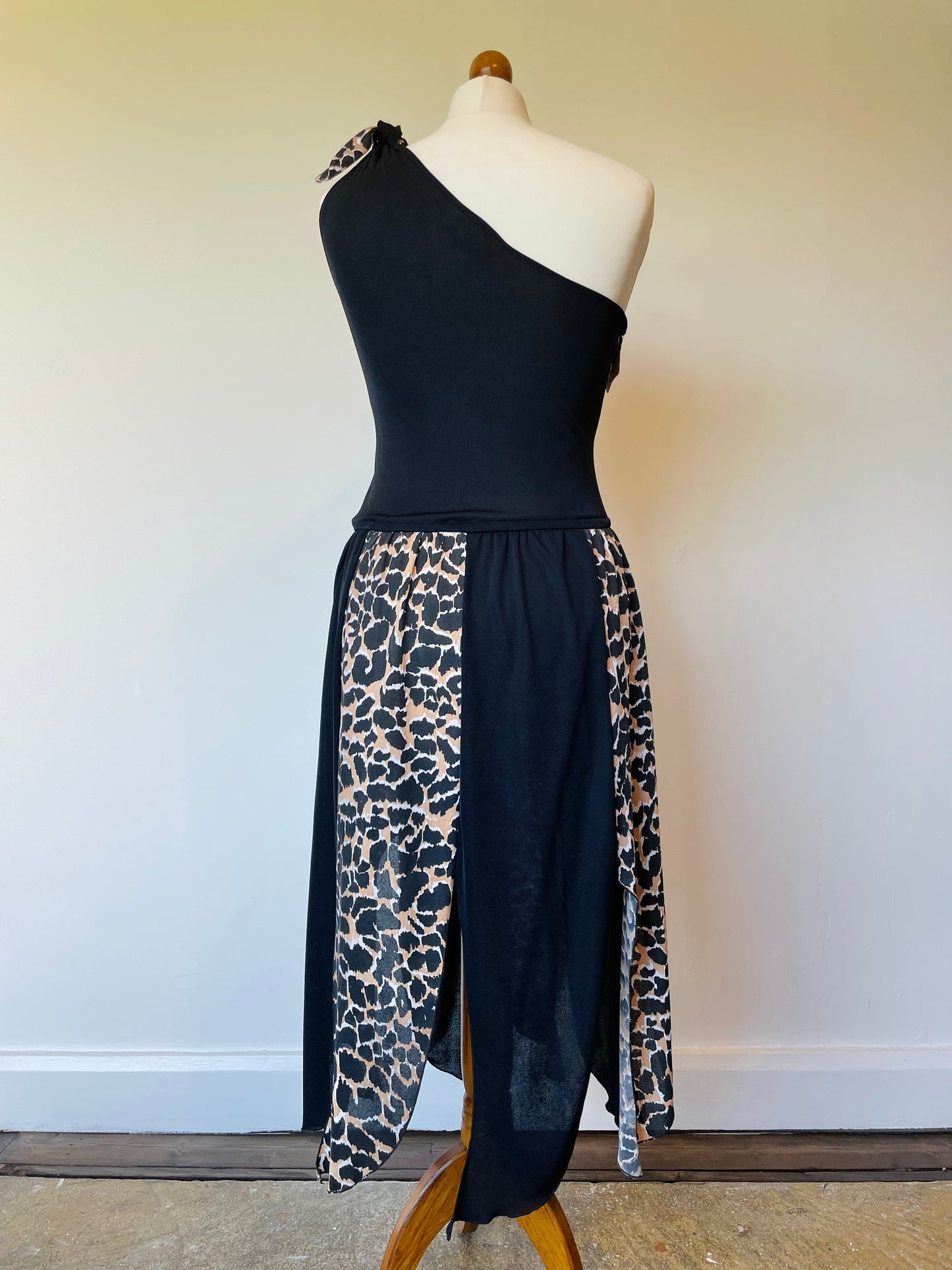 Vintage Ibiza London New York Leopard Print Leather One Shoulder Tribal Sleeveless Dress
