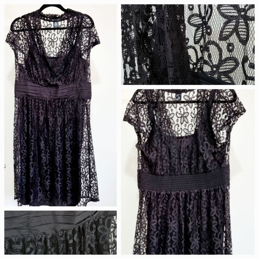 Ashley Stewart Black Lace Floral Vintage Mid-size Mini Dress (UK14-16)