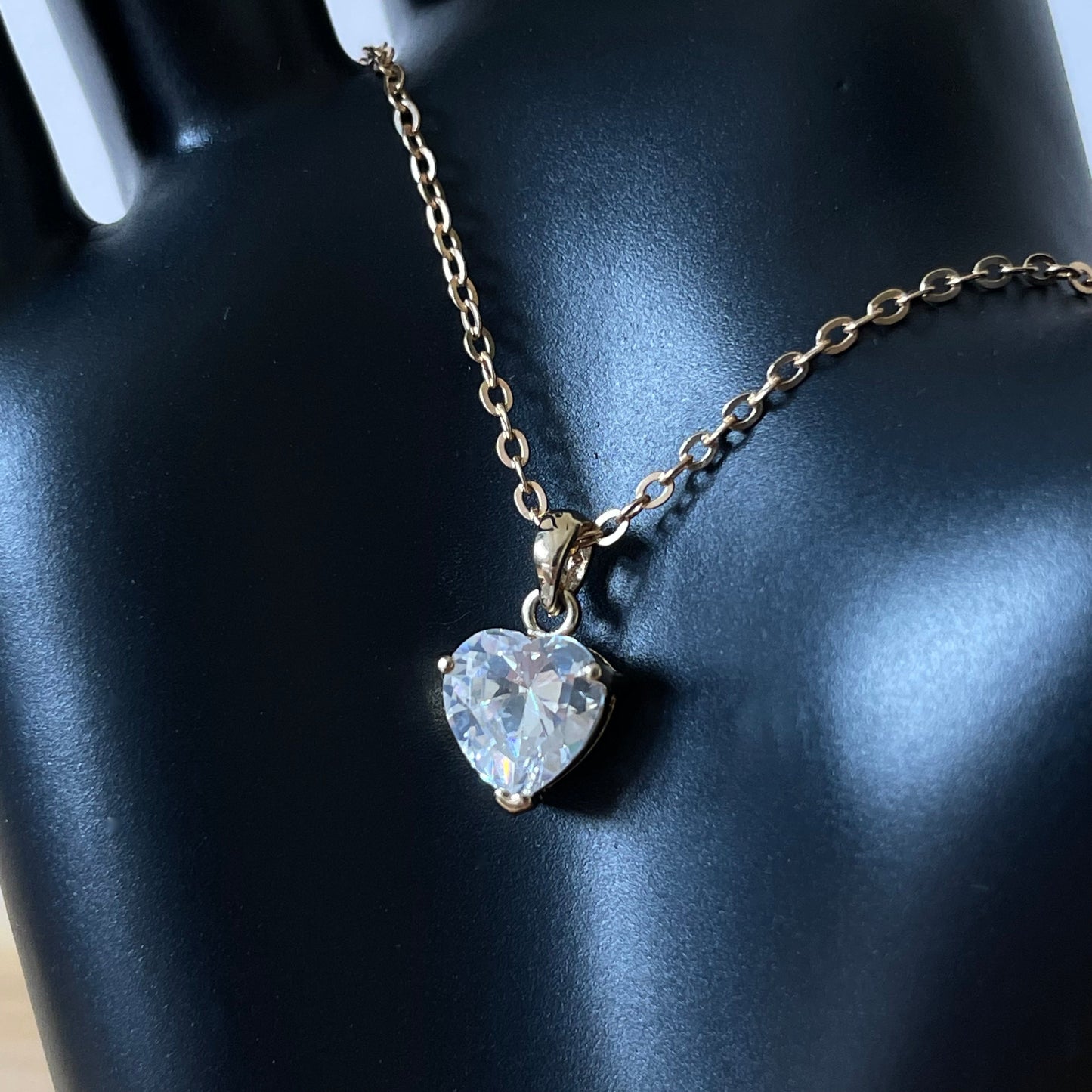 Vintage Gold Tone Cubic Zirconia Heart Drop Pendant Necklace