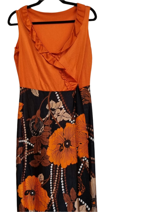 Orange Sleeveless Dress Handmade Vintage Midsize Dress UK 14 - Vintage Appreciation Society