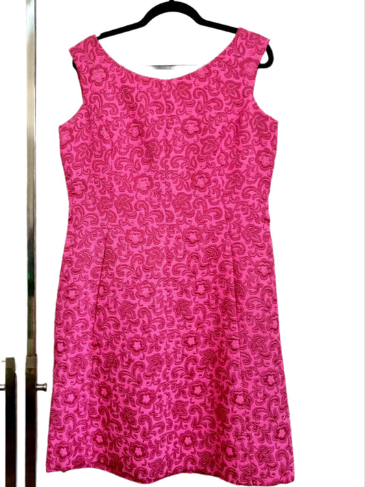 Handmade Vintage Hot Pink Brocade Pattern Shift Dress UK 16 - Vintage Appreciation Society