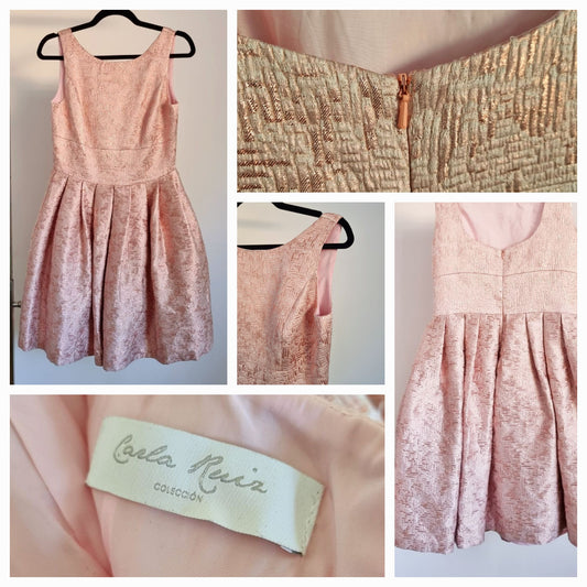 Carla Ruiz Sparkly Pale Pink Brocade Puff Skirt Vintage Dress (UK12-14)