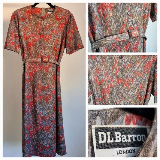 DL Barron Vintage Red and Green Patterned Half Button Day Dress (UK16-18)