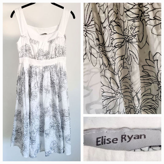 Elise Ryan Black and White Floral Sleeveless Summer Vintage Dress (UK8-10)