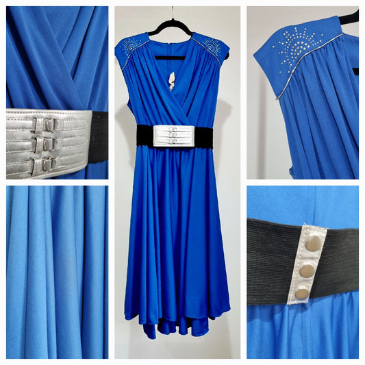 Vintage After Six Plunge Neck Electric Blue Prom Dress (UK16-21)