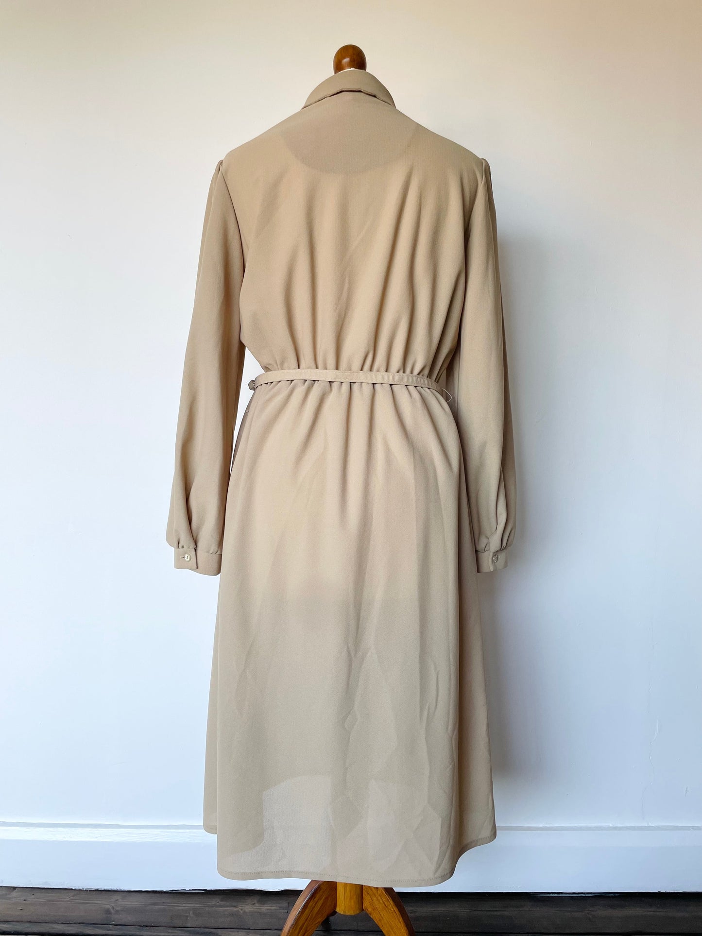 Vintage Richard Shops Beige Belted Long Sleeve Shirt Dress