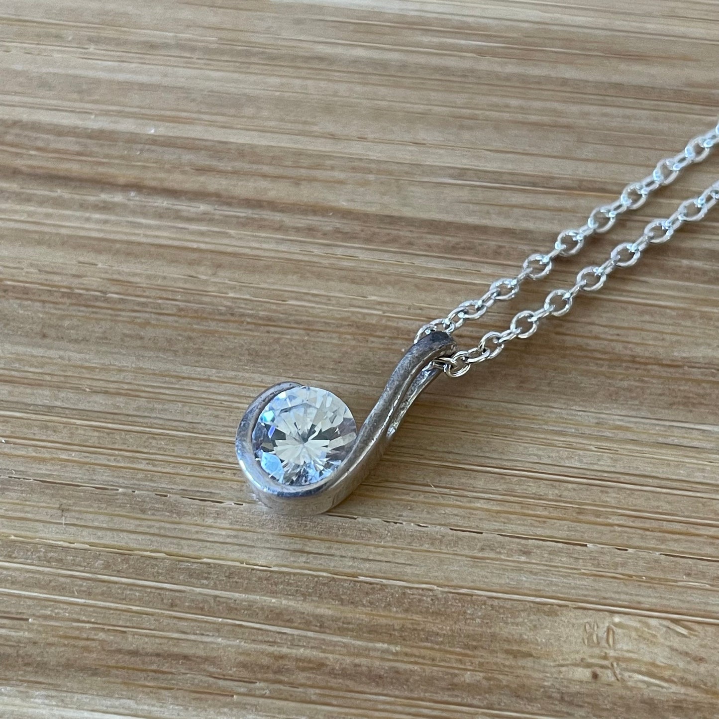Necklace Vintage Asymmetric Cubic Zirconia Sterling Silver 925 Drop