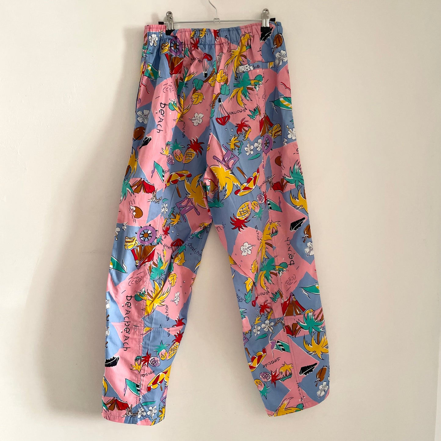 Vintage Pink and Blue Pineapple Beach Seaside Patterned Trousers