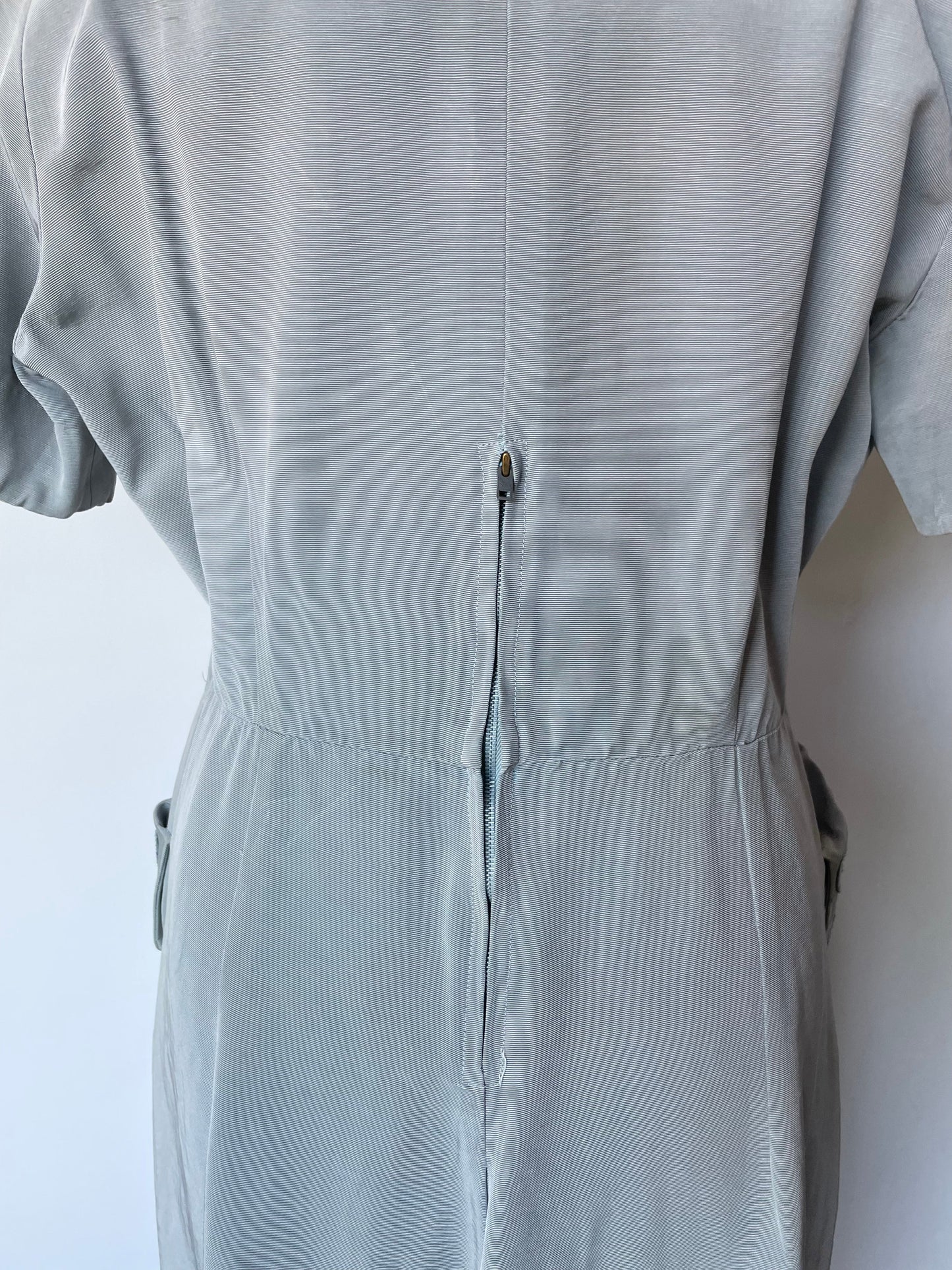 Vintage Handmade Pastel Blue Beaded Short Sleeve Evening Dress