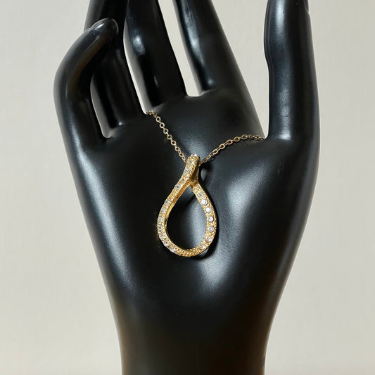 Vintage Gold Tone Necklace with Cubic Zirconia Teardrop Pendant