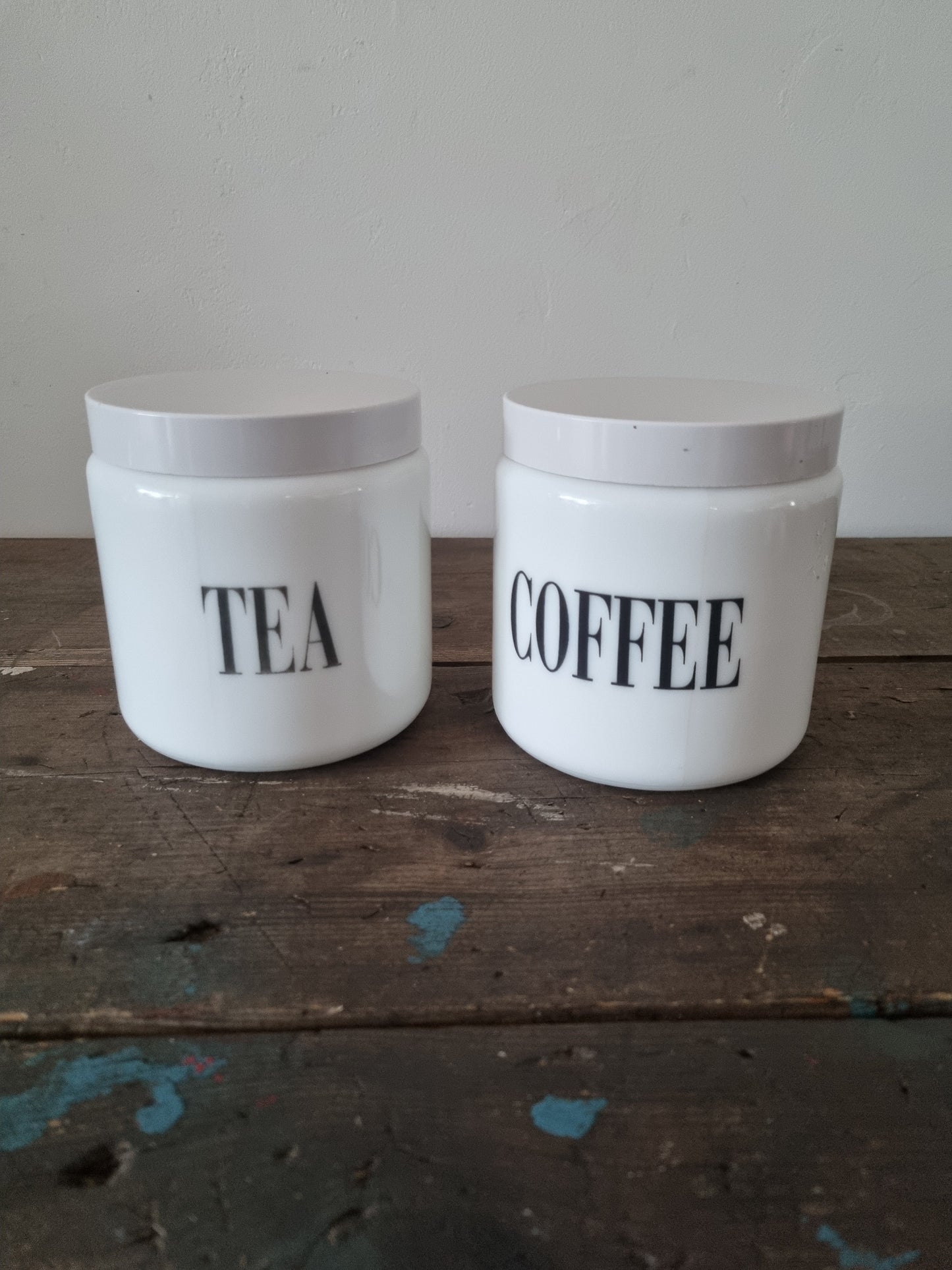 Tea And Coffee Vintage CLP Milk Glass Jars