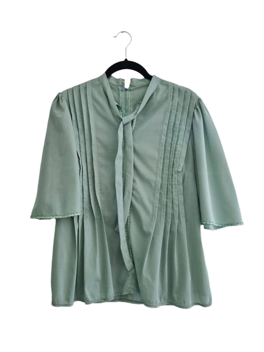 Vintage Handmade Mint Green Flare Sleeve Blouse UK1214