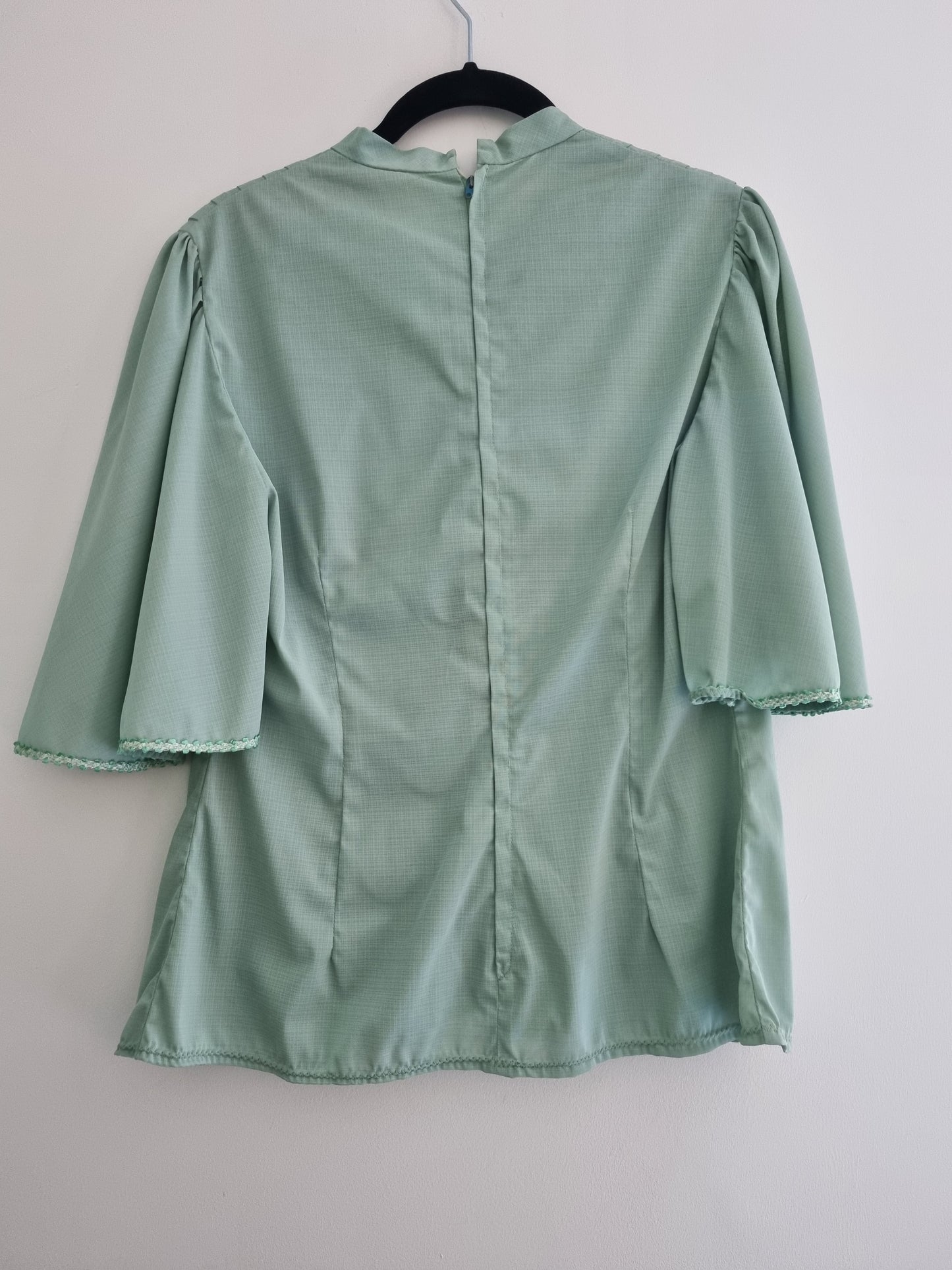 Vintage Handmade Mint Green Flare Sleeve Blouse (UK12-14)