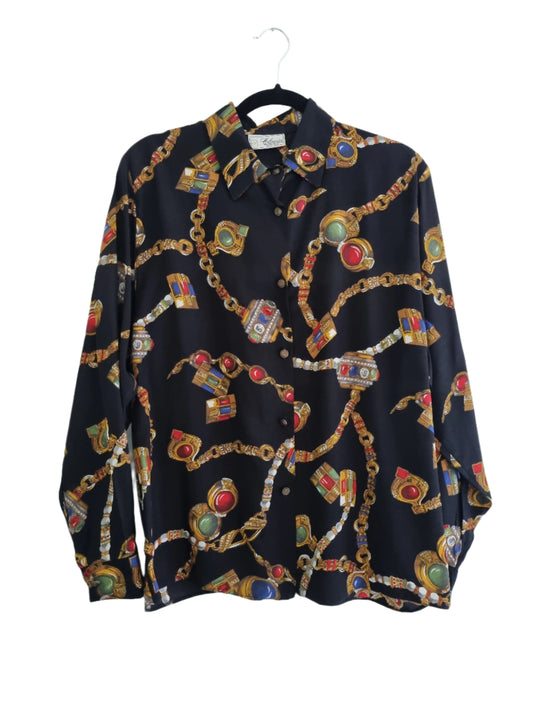 Vintage Classics Debenhams Chain Print Blouse UK18 Fashion Statement