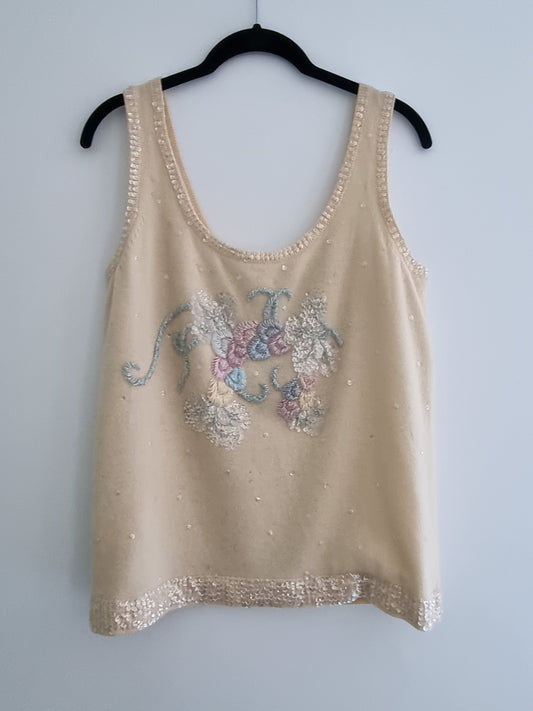 Munroe Sportswear Cream Knitted Abstract Poodle Tank Top (UK10-12)