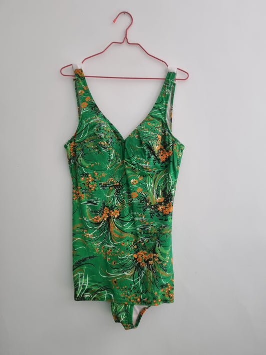 Vintage Green and Orange Swimsuit (UK12)