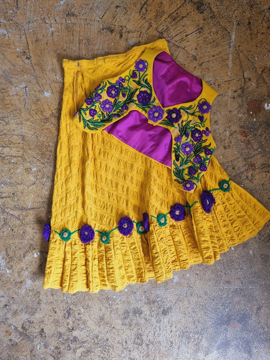 Vintage Handmade Yellow & Purple Floral Two Piece Set (UK14-16)