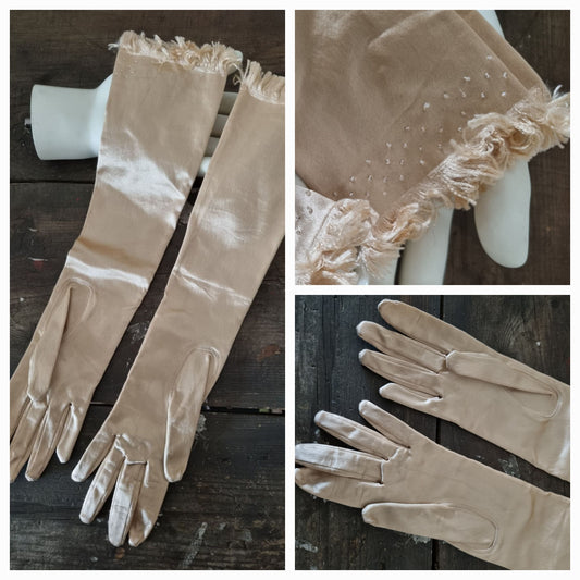 Vintage Nevret French Gloves with Beaded and Fringe Detail Size 6.5