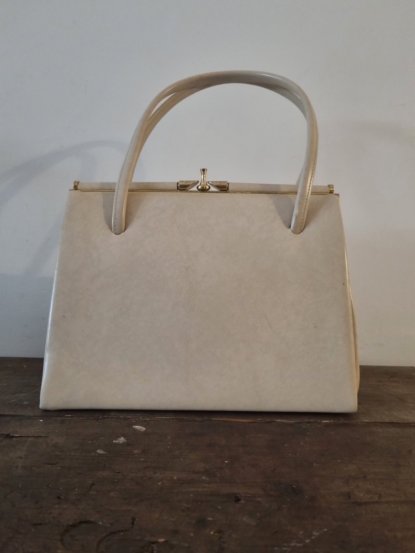 Vintage Cream Top Handle Leather Bag