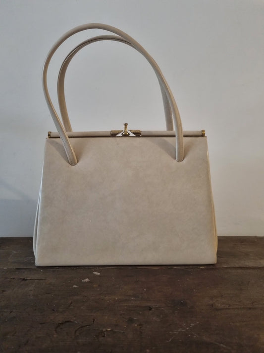 Vintage Cream Top Handle Leather Bag