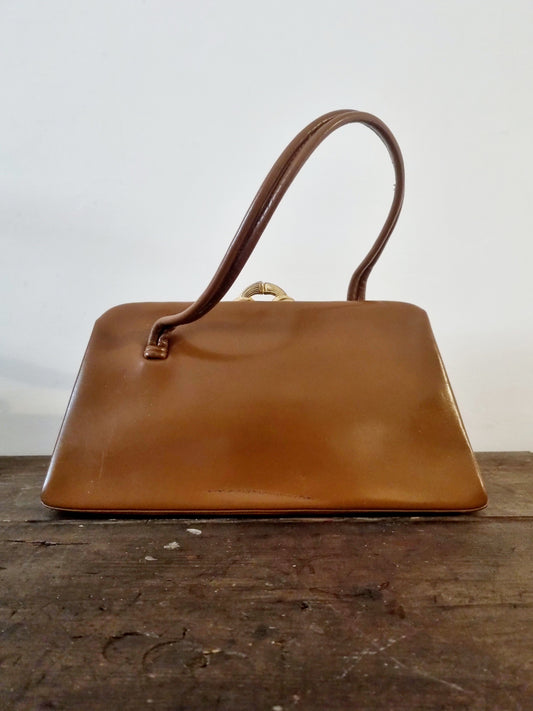 Vintage Brown Top Handle Waldybag Handbag. Made in England