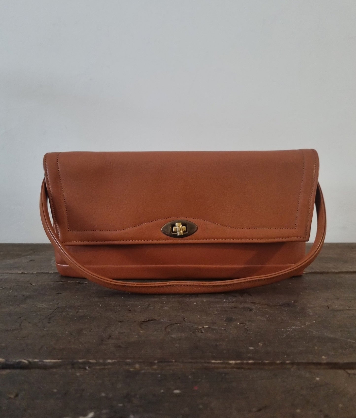 Vintage Tan Brown Leather Top Handle Handbag