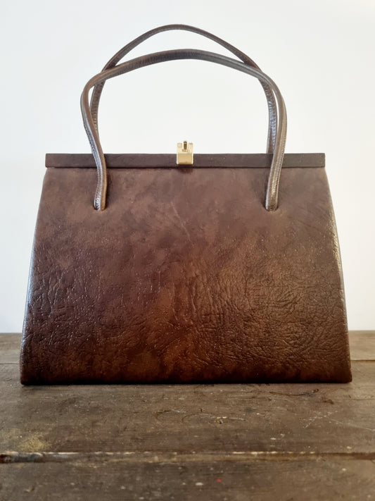 Vintage Brown Top Handle Flawless Leather Handbag.