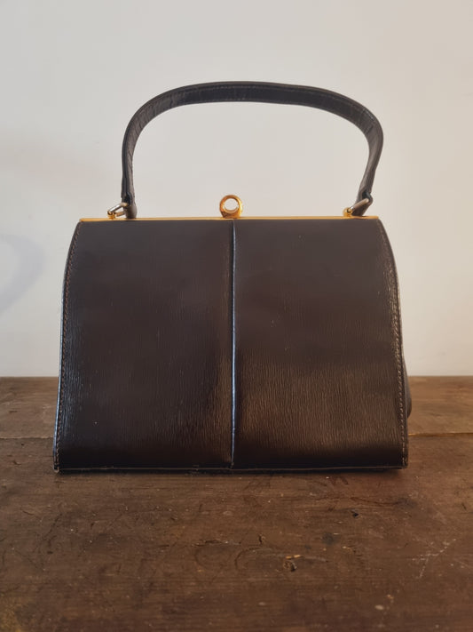 Vintage Dark Brown Bagcraft Top Handle Handbag. Made in England. Royal Appointment.