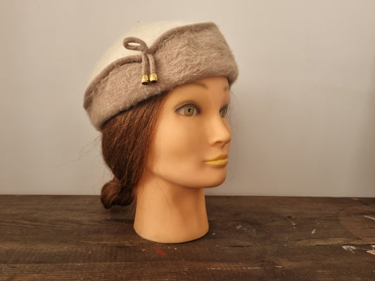 Vintage Kangol Cream and Beige Hat with Bow for Stylish Looks