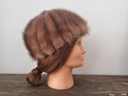 Vintage Real Fur Brown Hat Etiquette Syndicalf Canada Union Label