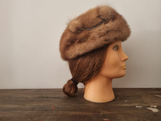 Vintage Kates Boutique Real Brown Fur Hat Made in Ireland