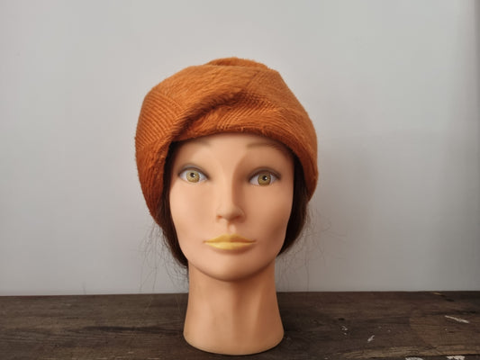 Vintage Rust Orange Italian Angora Hat with Box Made in Italy